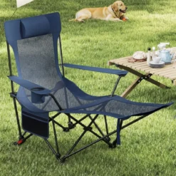 2er Set Campingstuhl mit Abnehmbarer Fußablage & Verstellbarer Rückenlehne & Kopfstütze Angelstuhl