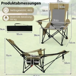 2er Set Campingstuhl mit Abnehmbarer Fußablage & Verstellbarer Rückenlehne & Kopfstütze Angelstuhl