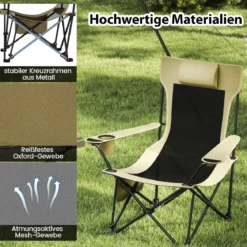 2er Set Campingstuhl mit Abnehmbarer Fußablage & Verstellbarer Rückenlehne & Kopfstütze Angelstuhl