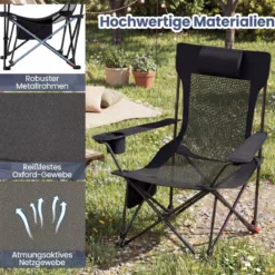 2er Set Campingstuhl mit Abnehmbarer Fußablage & Verstellbarer Rückenlehne & Kopfstütze Angelstuhl