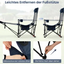 2er Set Campingstuhl mit Abnehmbarer Fußablage & Verstellbarer Rückenlehne & Kopfstütze Angelstuhl
