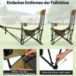 2er Set Campingstuhl mit Abnehmbarer Fußablage & Verstellbarer Rückenlehne & Kopfstütze Angelstuhl