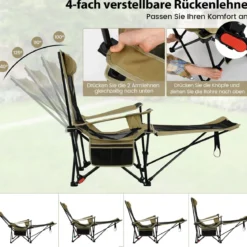 2er Set Campingstuhl mit Abnehmbarer Fußablage & Verstellbarer Rückenlehne & Kopfstütze Angelstuhl