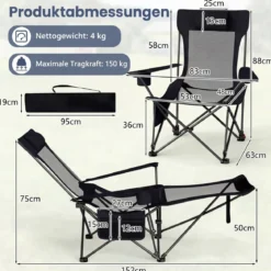 2er Set Campingstuhl mit Abnehmbarer Fußablage & Verstellbarer Rückenlehne & Kopfstütze Angelstuhl