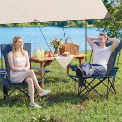 2er Set Campingstuhl mit Abnehmbarer Fußablage & Verstellbarer Rückenlehne & Kopfstütze Angelstuhl