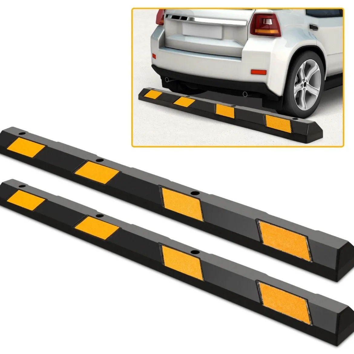 2er Set 183 cm Gummi Radstopper Parkplatzbegrenzung bis 4000 kg Parkbegrenzung Einparkhilfe