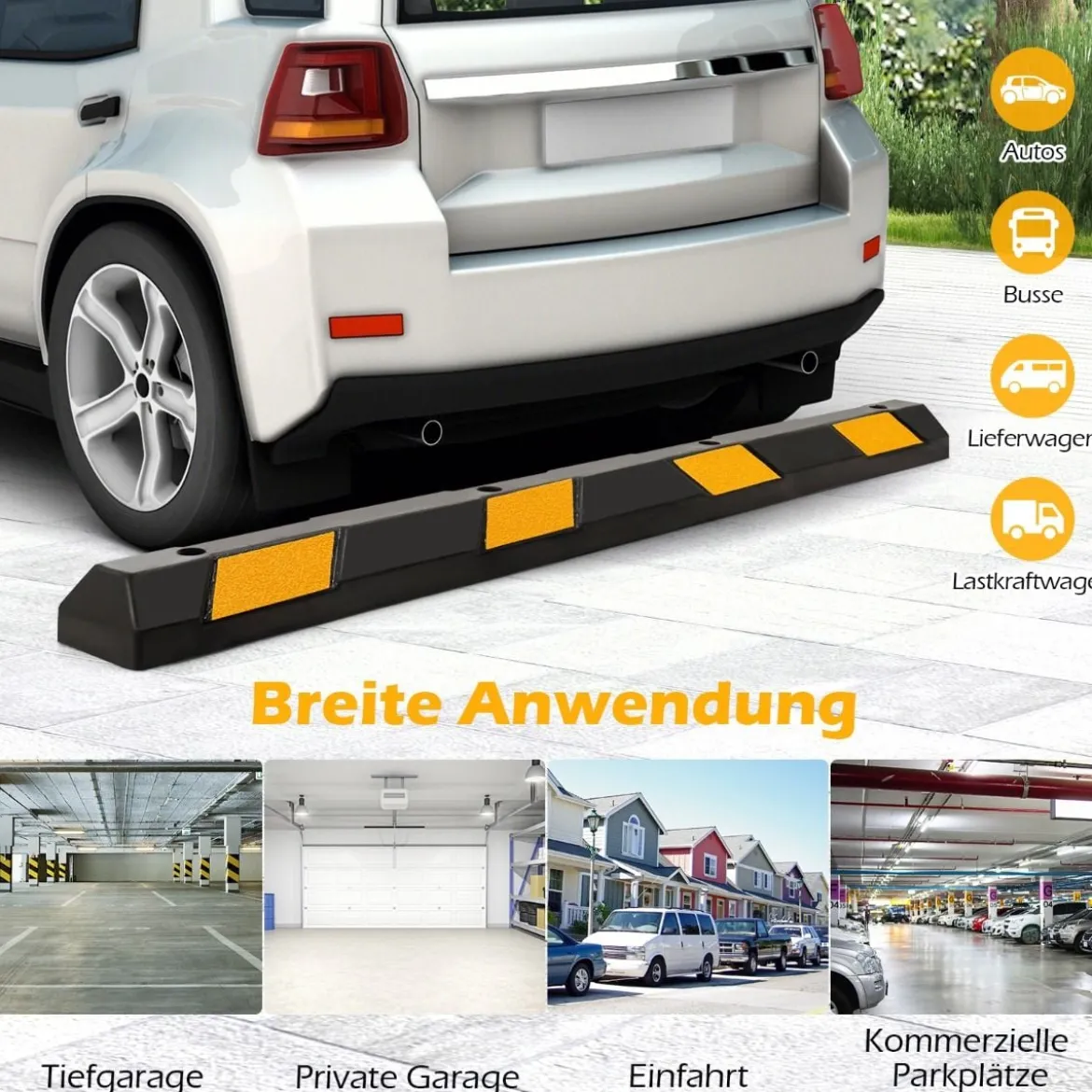 2er Set 183 cm Gummi Radstopper Parkplatzbegrenzung bis 4000 kg Parkbegrenzung Einparkhilfe