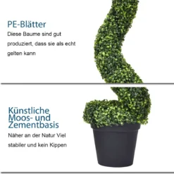 2er Set 120 cm künstlicher Buchsbaum künstliche Pflanze aus PE Kunstpflanze Grün