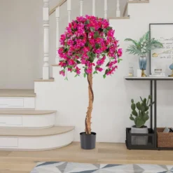 2er Set 135 cm Kunstbaum mit Blüten Kunstpflanze im Topf Künstlicher Baum