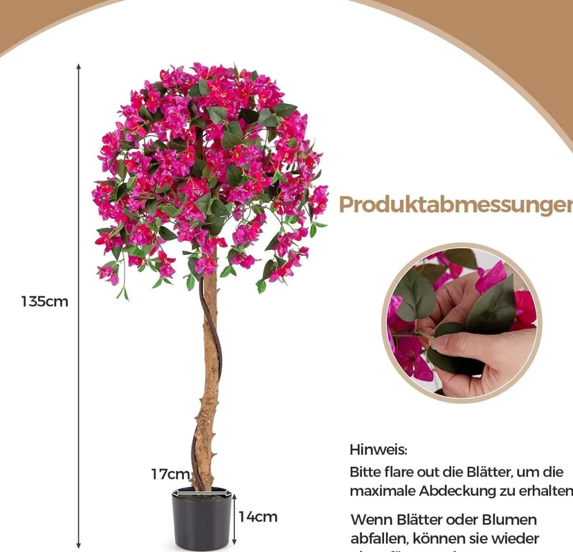 2er Set 135 cm Kunstbaum mit Blüten Kunstpflanze im Topf Künstlicher Baum