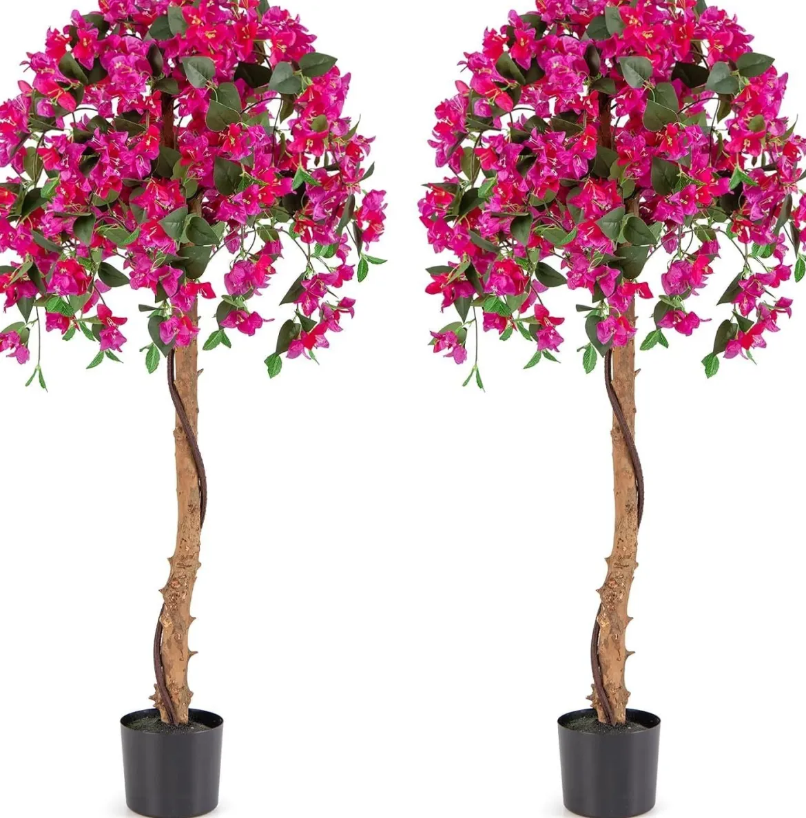 2er Set 135 cm Kunstbaum mit Blüten Kunstpflanze im Topf Künstlicher Baum