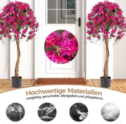 2er Set 135 cm Kunstbaum mit Blüten Kunstpflanze im Topf Künstlicher Baum