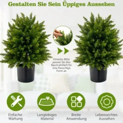 2er Set 55 cm Kunstpflanze mit Topf Zeder Buchsbaum Kunstbaum für Haus Büro Grün