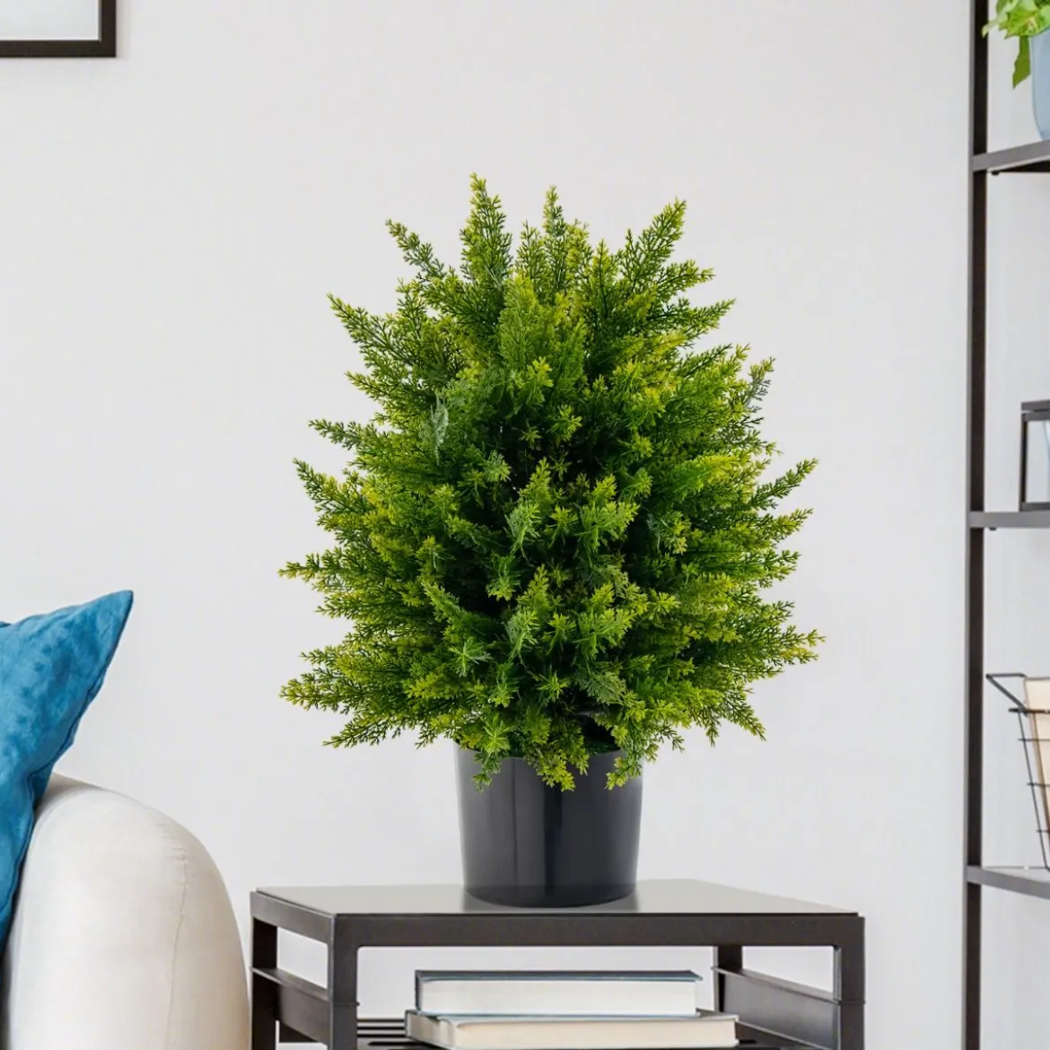 2er Set 55 cm Kunstpflanze mit Topf Zeder Buchsbaum Kunstbaum für Haus Büro Grün