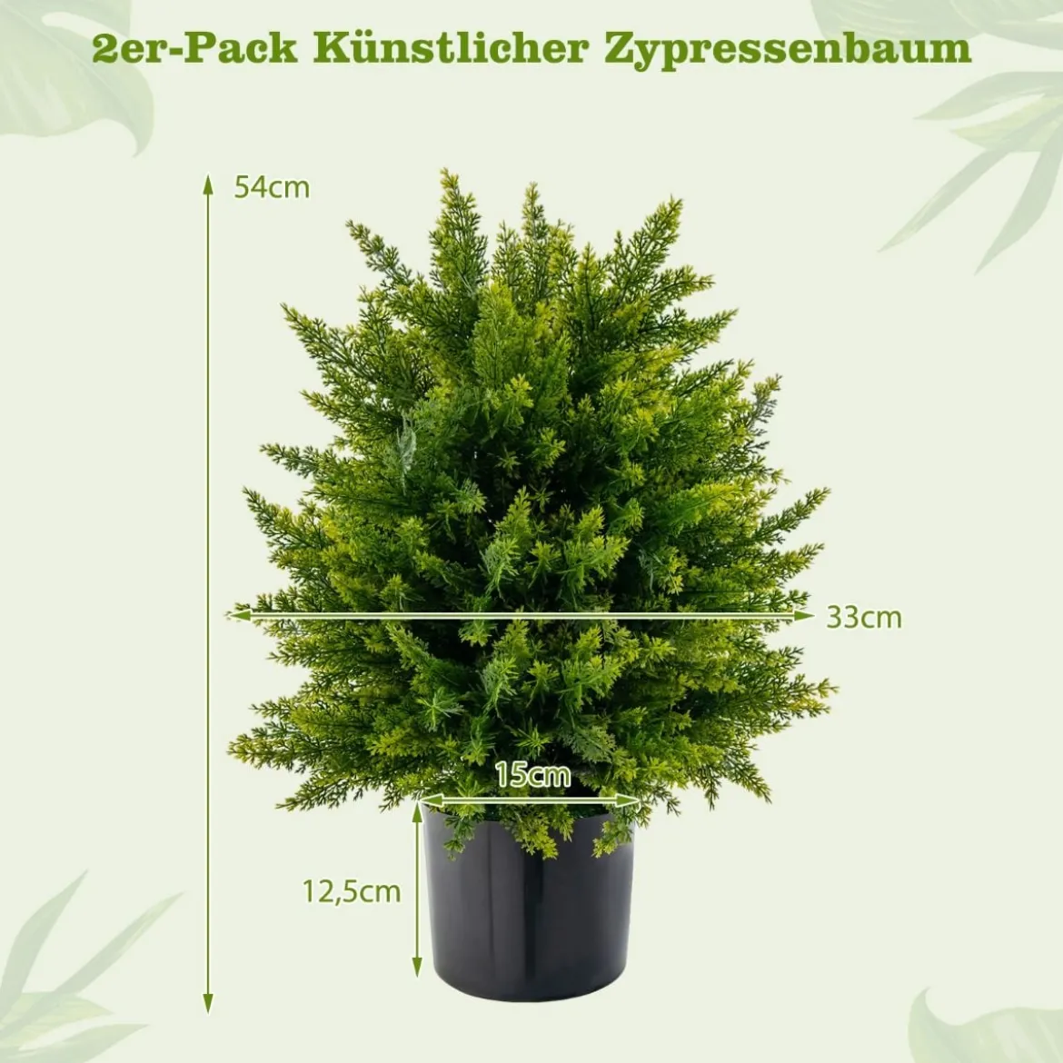 2er Set 55 cm Kunstpflanze mit Topf Zeder Buchsbaum Kunstbaum für Haus Büro Grün