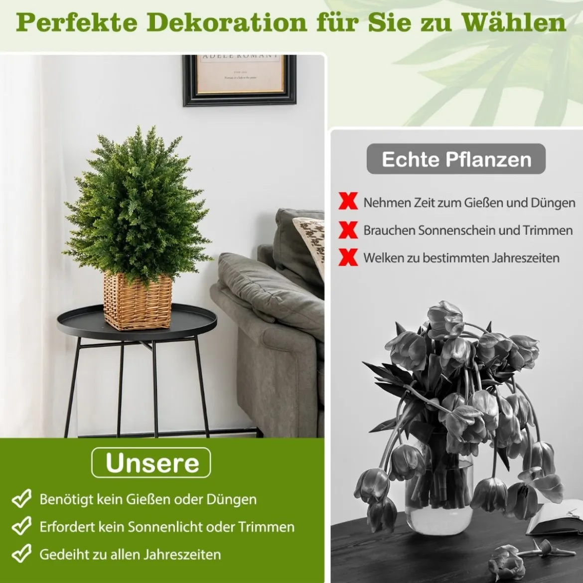 2er Set 55 cm Kunstpflanze mit Topf Zeder Buchsbaum Kunstbaum für Haus Büro Grün