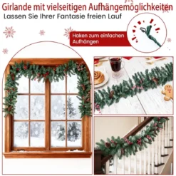 2er Set 120 cm Mini Künstlicher Weihnachtsbaum im Topf mit Weihnachtsgirlande & -kranz