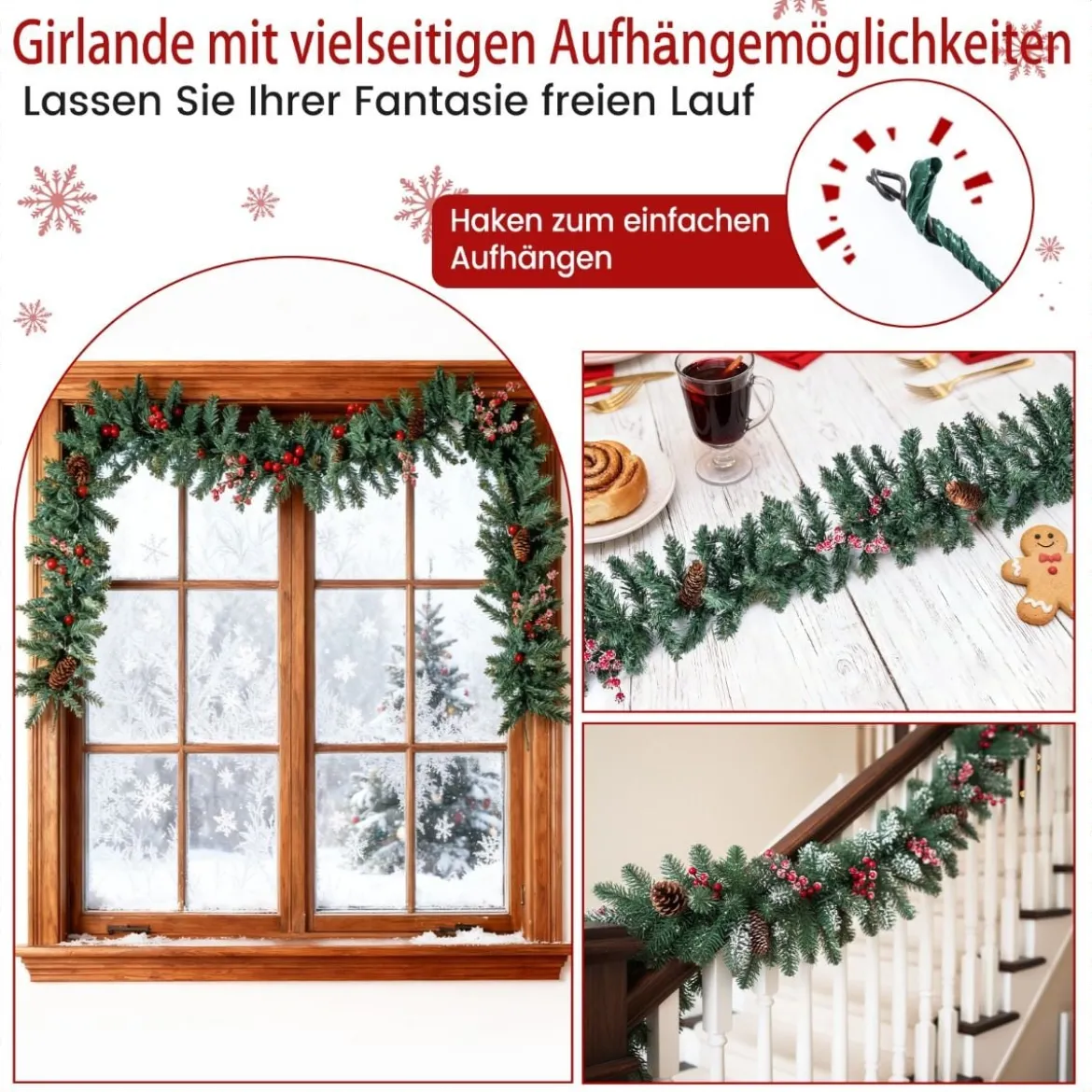 2er Set 120 cm Mini Künstlicher Weihnachtsbaum im Topf mit Weihnachtsgirlande & -kranz