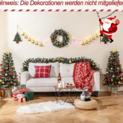 2er Set 120 cm Mini Künstlicher Weihnachtsbaum im Topf mit Weihnachtsgirlande & -kranz