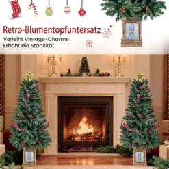 2er Set 120 cm Mini Künstlicher Weihnachtsbaum im Topf mit Weihnachtsgirlande & -kranz