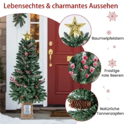 2er Set 120 cm Mini Künstlicher Weihnachtsbaum im Topf mit Weihnachtsgirlande & -kranz
