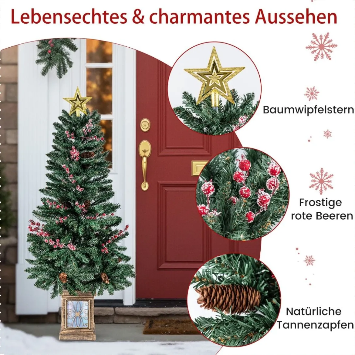 2er Set 120 cm Mini Künstlicher Weihnachtsbaum im Topf mit Weihnachtsgirlande & -kranz