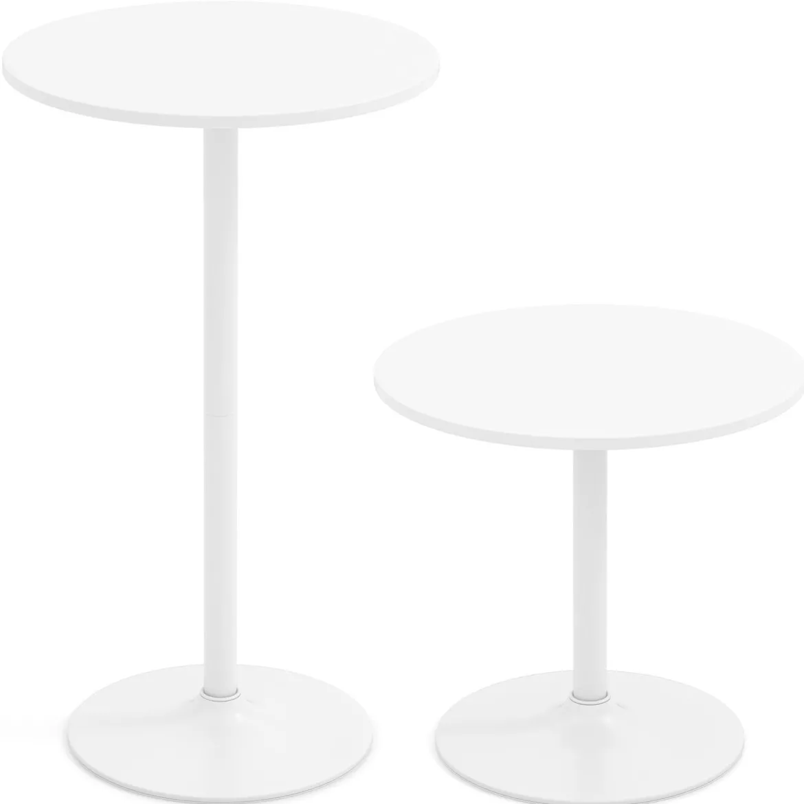2er Set Ø 60 cm Stehtisch 2 in 1 Bartisch & Esstisch Höhenverstellbarer Bistrotisch Weiß
