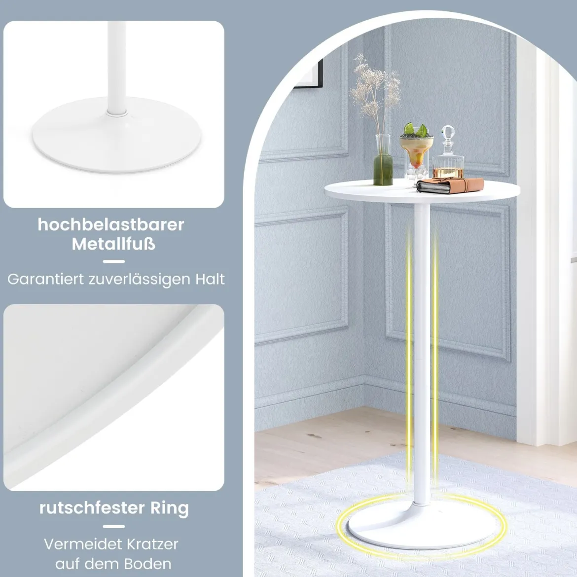 2er Set Ø 60 cm Stehtisch 2 in 1 Bartisch & Esstisch Höhenverstellbarer Bistrotisch Weiß