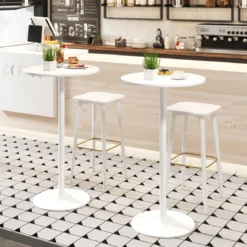 2er Set Ø 60 cm Stehtisch 2 in 1 Bartisch & Esstisch Höhenverstellbarer Bistrotisch Weiß