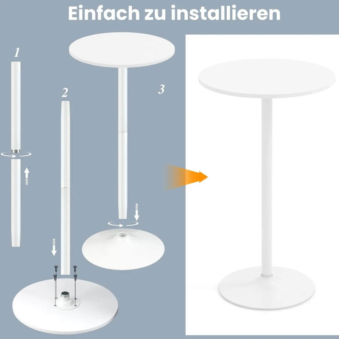 2er Set Ø 60 cm Stehtisch 2 in 1 Bartisch & Esstisch Höhenverstellbarer Bistrotisch Weiß