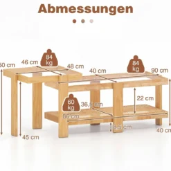 2er Set Couchtisch im Boho-Stil Stapelbarer Beistelltisch aus PE-Rattan mit Gehärtete Glasplatte Natur