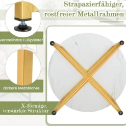 3er Set Couchtisch mit Robustem Metallrahmen Runder Kaffeetisch & 2 Quadratische Beistelltische Weiß