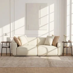 2er Set Couchtisch Rund Ø39 cm Beistelltisch mit 2 Ebenen Wohnzimmertsich mit Stahlrahmen Walnuss