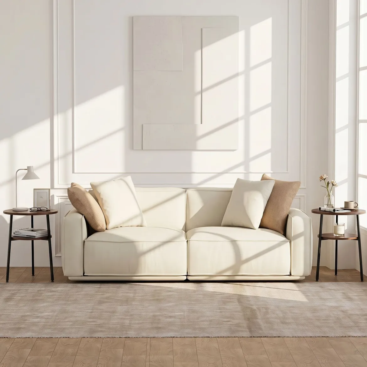 2er Set Couchtisch Rund Ø39 cm Beistelltisch mit 2 Ebenen Wohnzimmertsich mit Stahlrahmen Walnuss