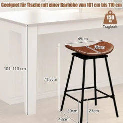 2er-Set drehbare Barhocker Hocker mit gepolstertem Kunstledersitz und Fußstütze moderne hohe Barstuhl Braun/Schwarz