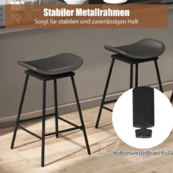 2er-Set drehbare Barhocker Hocker mit gepolstertem Kunstledersitz und Fußstütze moderne hohe Barstuhl Braun/Schwarz