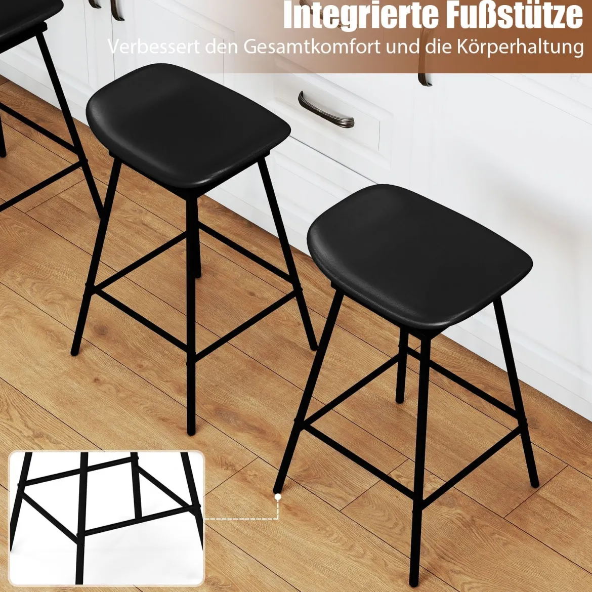 2er-Set drehbare Barhocker Hocker mit gepolstertem Kunstledersitz und Fußstütze moderne hohe Barstuhl Braun/Schwarz