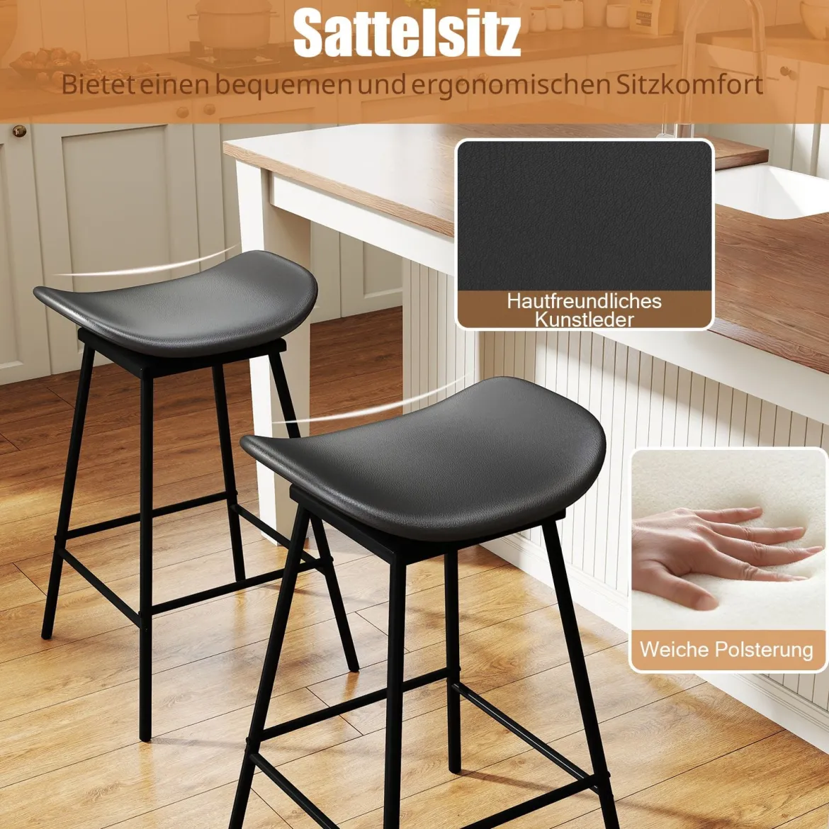 2er-Set drehbare Barhocker Hocker mit gepolstertem Kunstledersitz und Fußstütze moderne hohe Barstuhl Braun/Schwarz