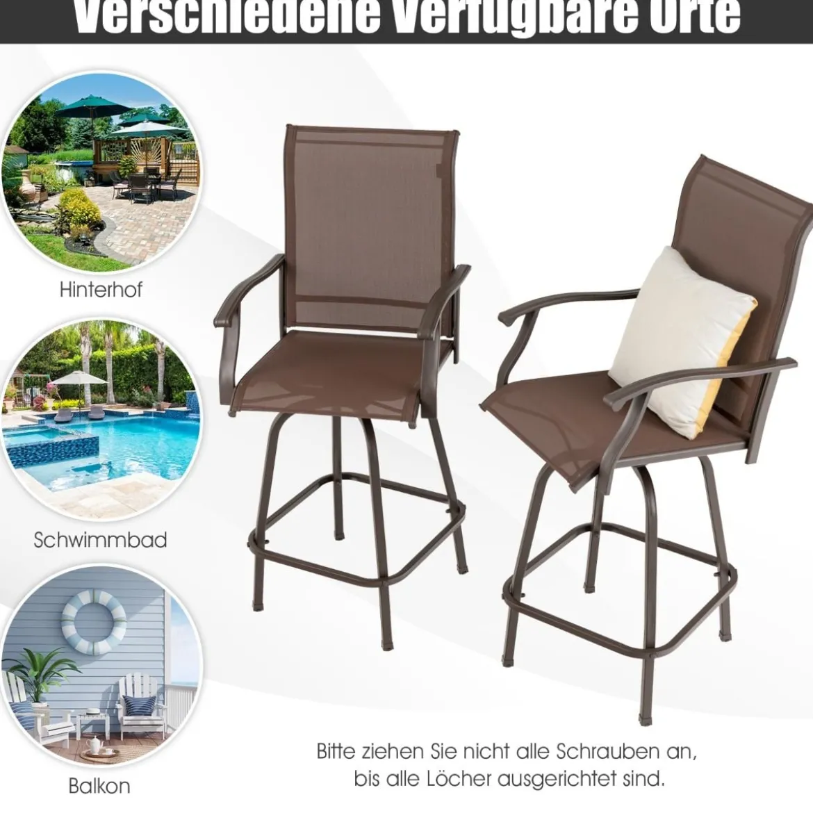 2er Set Drehbare Barhocker mit hoher Rückenlehne & stabiler Stahlrahmen Braun