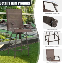2er Set Drehbare Barhocker mit hoher Rückenlehne & stabiler Stahlrahmen Braun