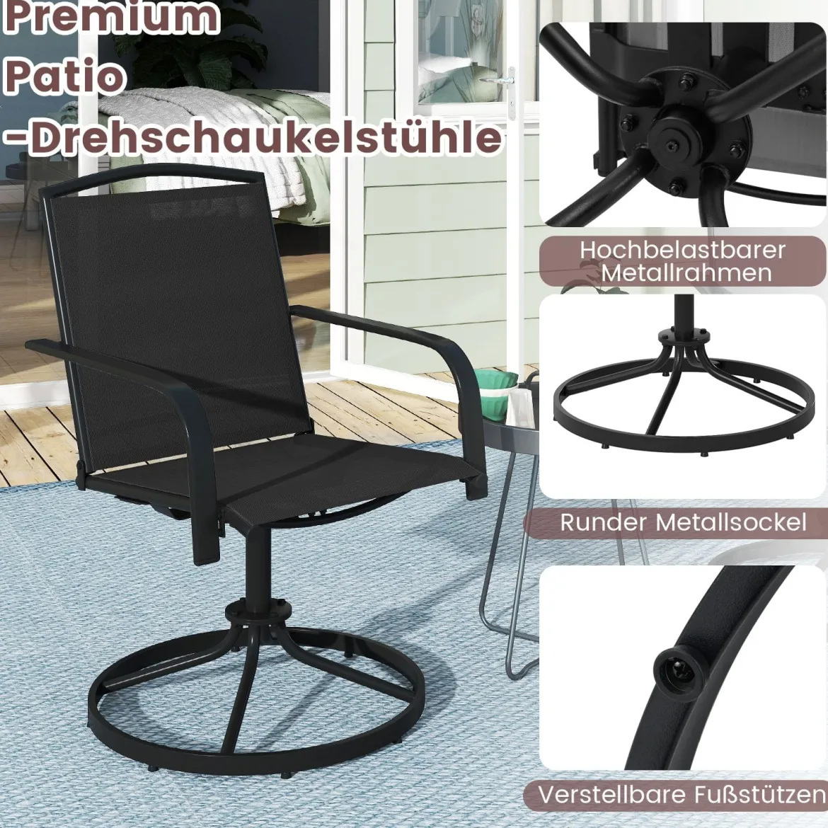 2er Set 360° Drehbare Gartenstühle mit Schnell Trocknendem Stoff Terrassenstühle