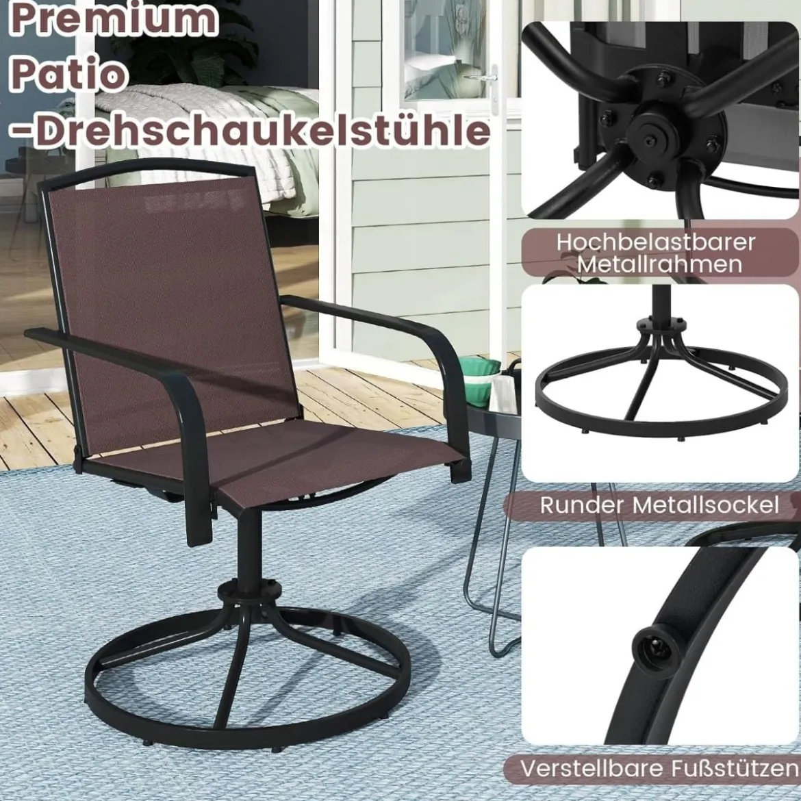 2er Set 360° Drehbare Gartenstühle mit Schnell Trocknendem Stoff Terrassenstühle