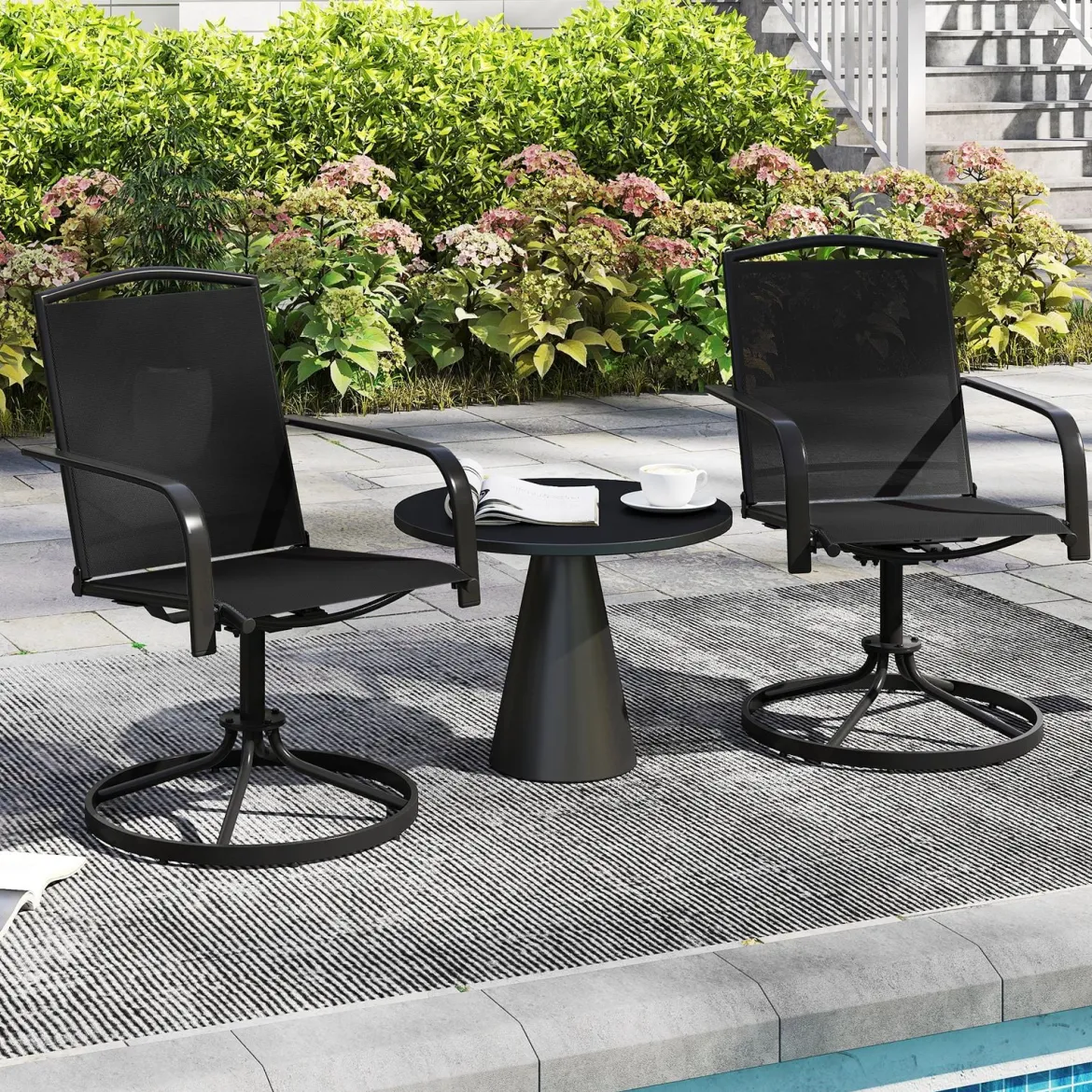 2er Set 360° Drehbare Gartenstühle mit Schnell Trocknendem Stoff Terrassenstühle