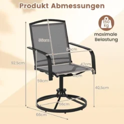 2er Set 360° Drehbare Gartenstühle mit Schnell Trocknendem Stoff Terrassenstühle