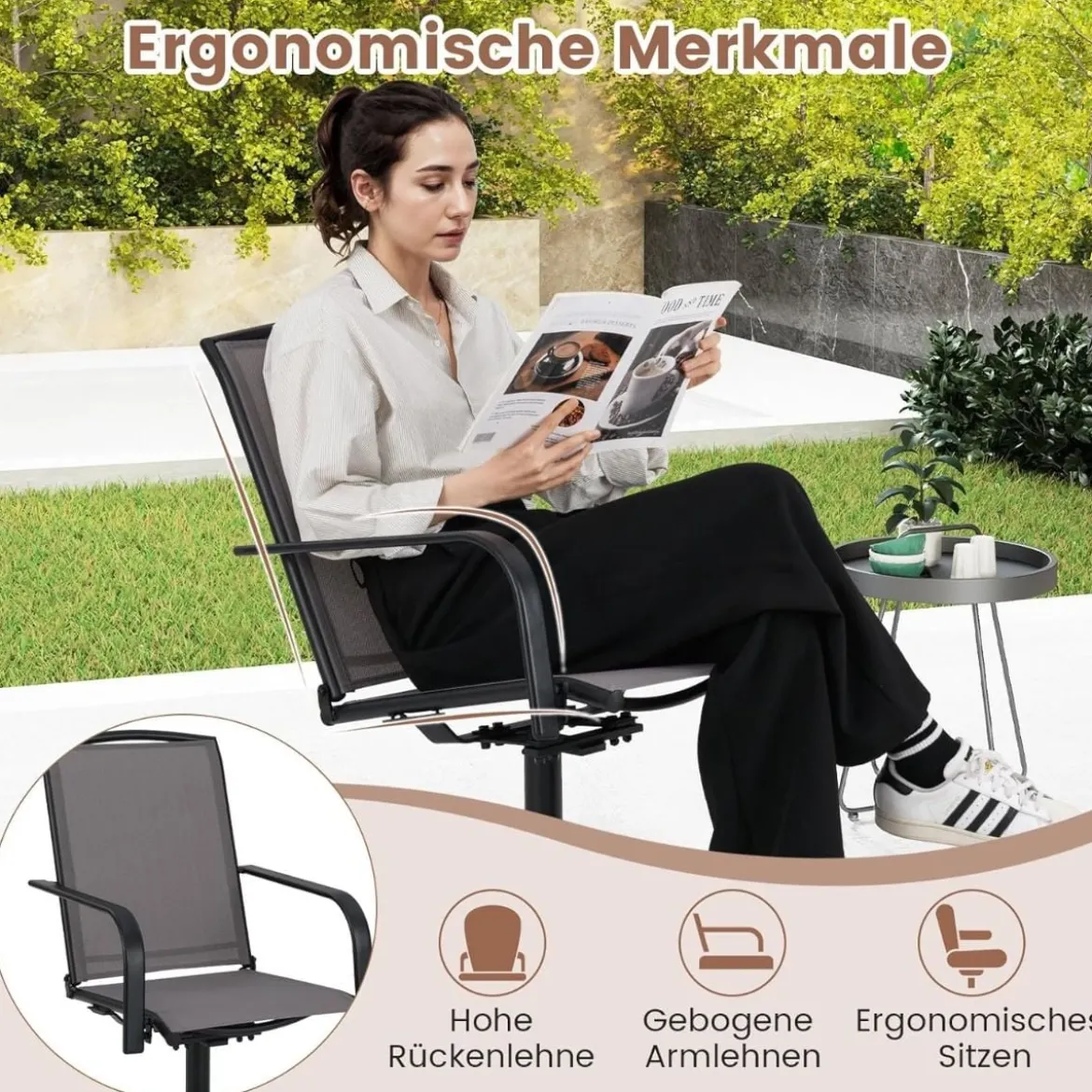 2er Set 360° Drehbare Gartenstühle mit Schnell Trocknendem Stoff Terrassenstühle