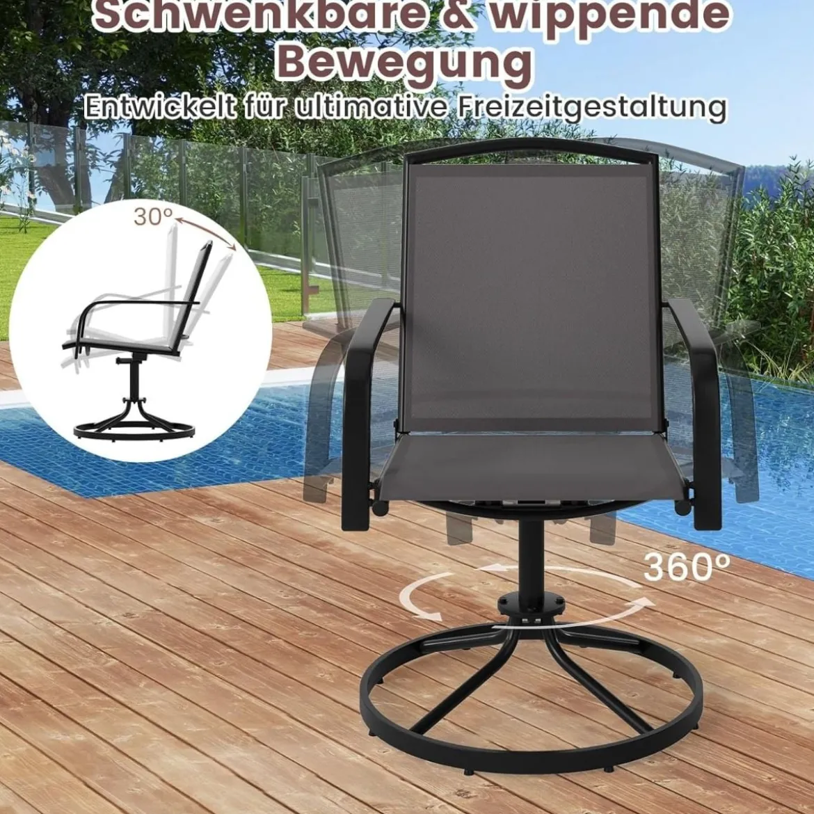 2er Set 360° Drehbare Gartenstühle mit Schnell Trocknendem Stoff Terrassenstühle