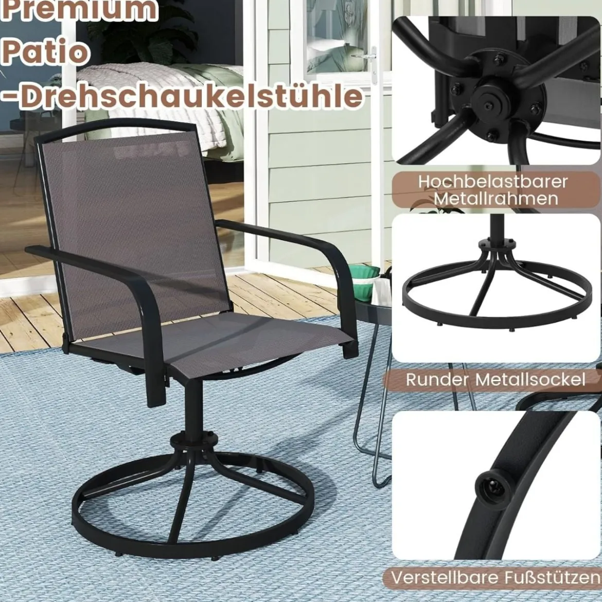 2er Set 360° Drehbare Gartenstühle mit Schnell Trocknendem Stoff Terrassenstühle
