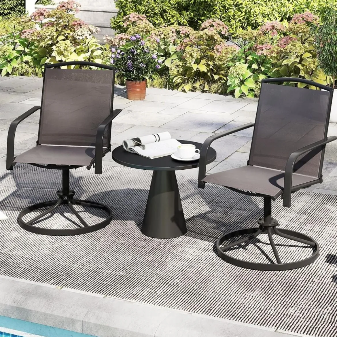 2er Set 360° Drehbare Gartenstühle mit Schnell Trocknendem Stoff Terrassenstühle
