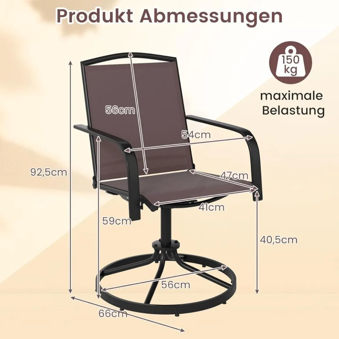 2er Set 360° Drehbare Gartenstühle mit Schnell Trocknendem Stoff Terrassenstühle