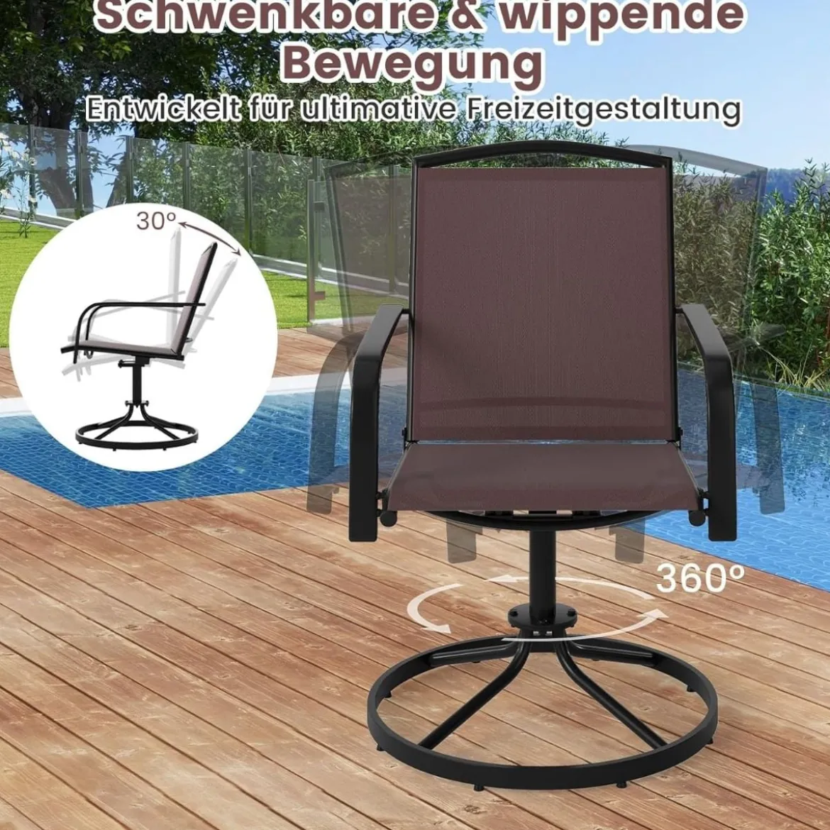 2er Set 360° Drehbare Gartenstühle mit Schnell Trocknendem Stoff Terrassenstühle